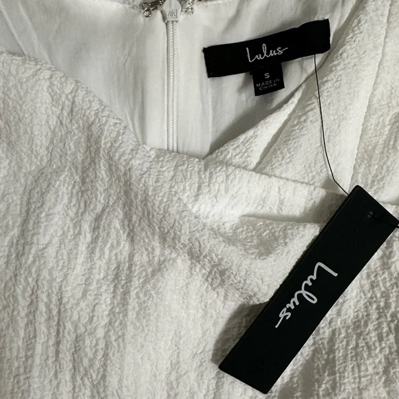 Lulus NWT Little Bit In Love White Surplice Puff Sleeve Mini Dress - Picture 7 of 7